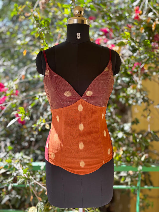 Timeless purple orange with gold motif corset