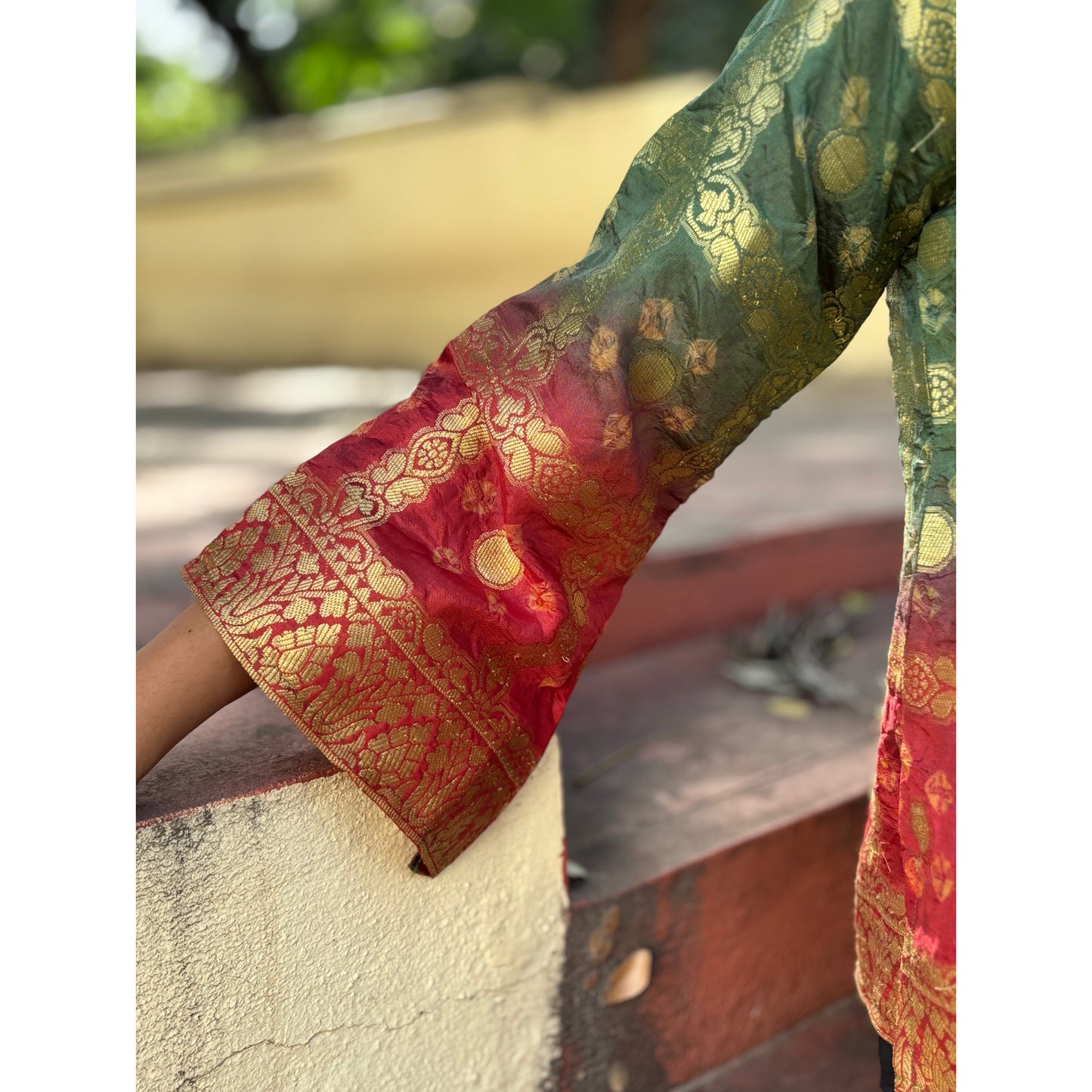 Bandhani green red kurta