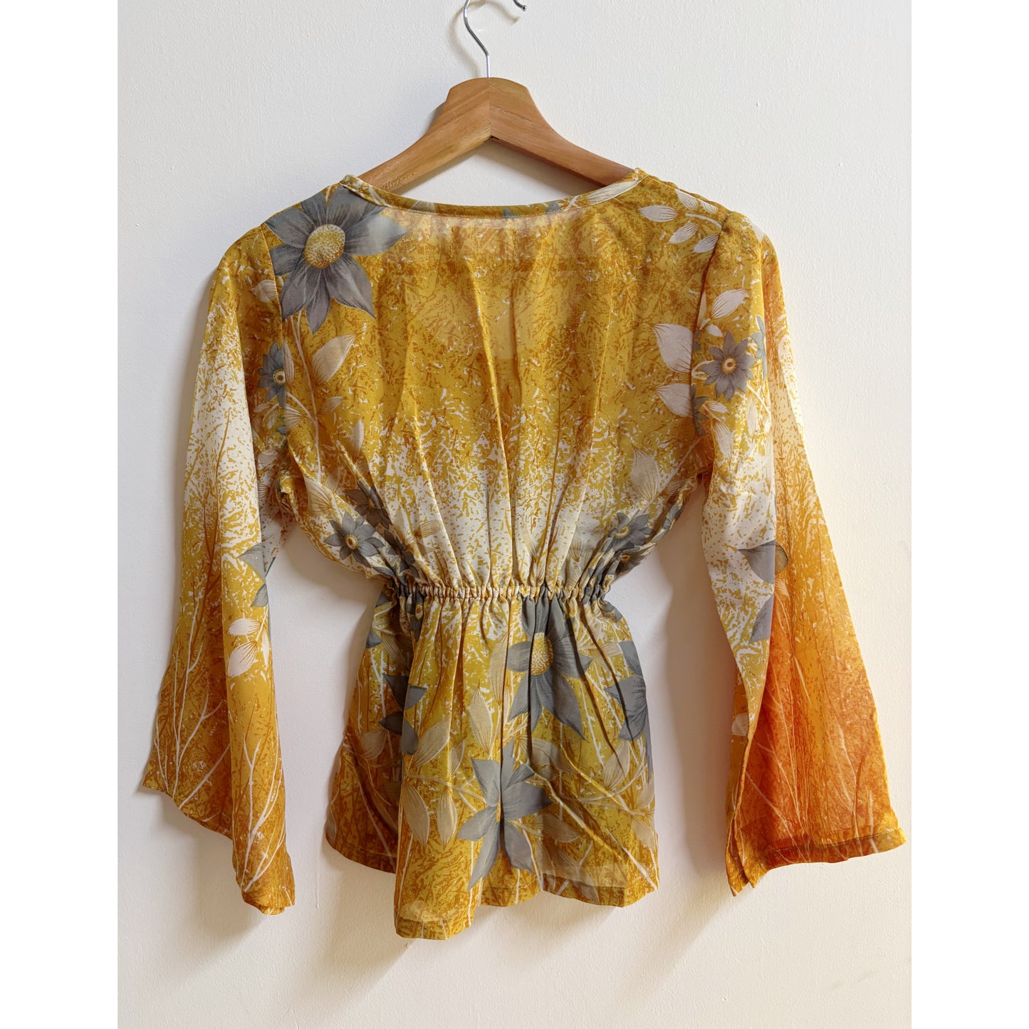 Golden Boho Floral Peasant Top