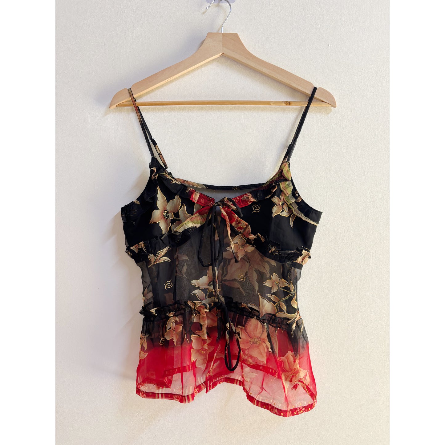 Black and red gold floral top