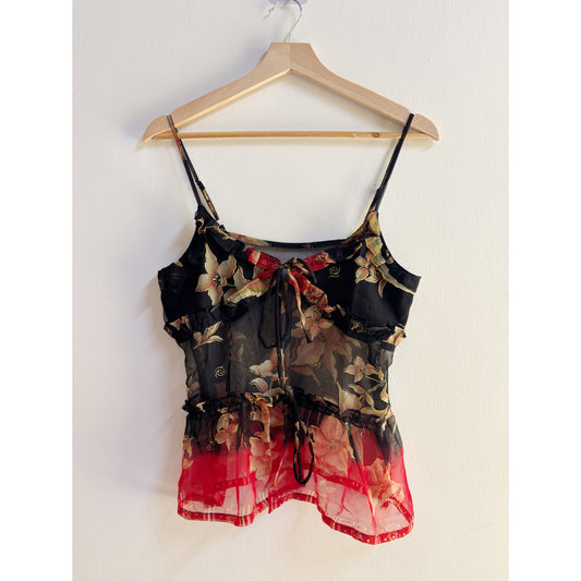 Black and red gold floral top