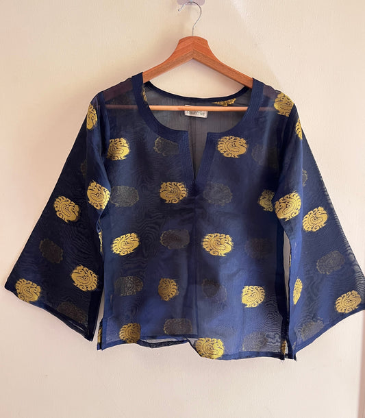 Deep blue golden weave kurta