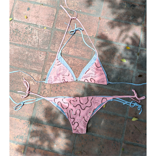 Peach grey sequins dual bikini